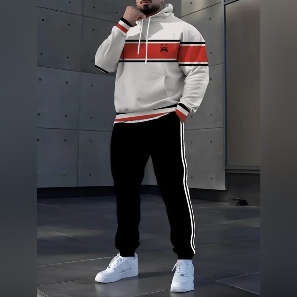 HOODIE SWEATSUIT: Red & Ivory Casual Digital Print, NWOT - Picture 6 of 7